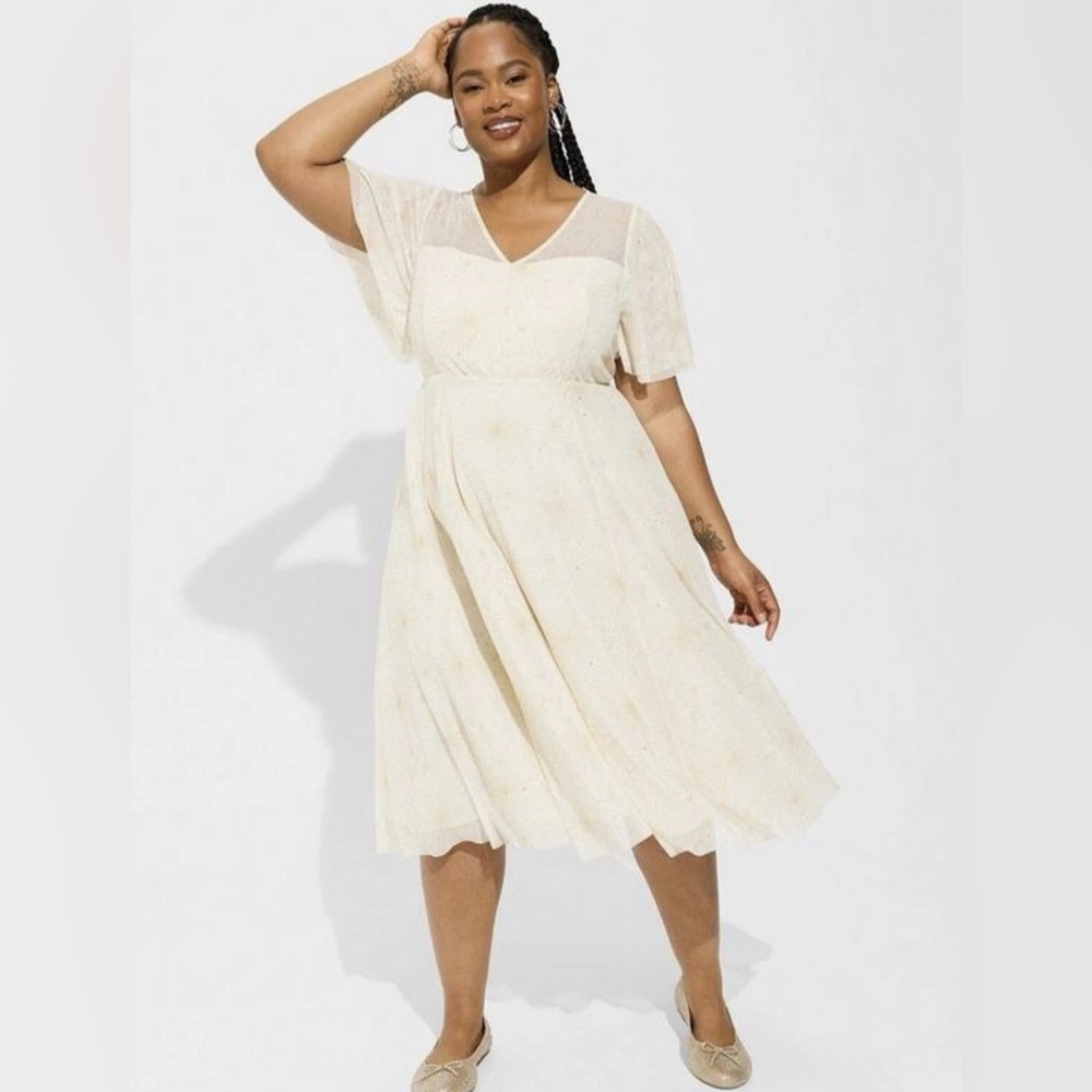 Torrid Midi Flutter Sleeve Dress Starburst Celestial Moon Special Occasion Dress